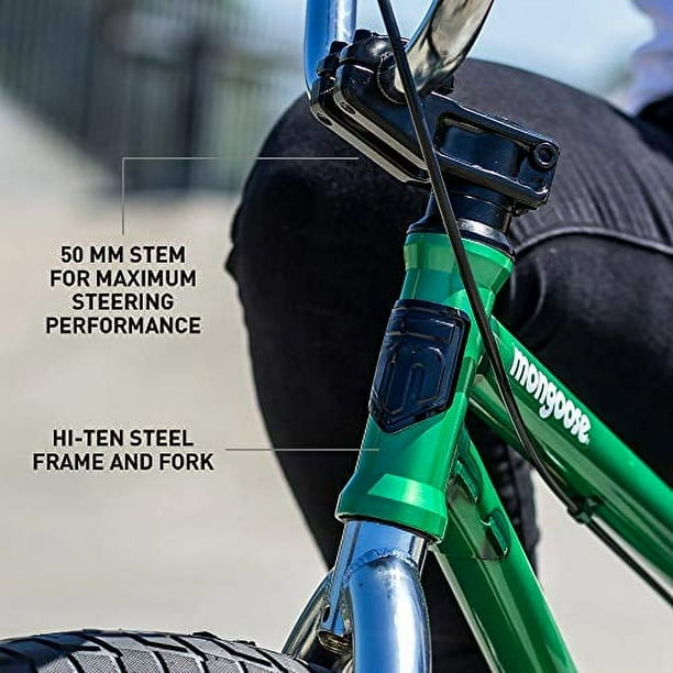 Mongoose Legion L60 Freestyle BMX Bike for Intermediate to Advanced Riders Featuring Hi Ten Steel Frame and Micro Drive 25x9T BMX Gearing with 20 Inch Wheels Green Walmart