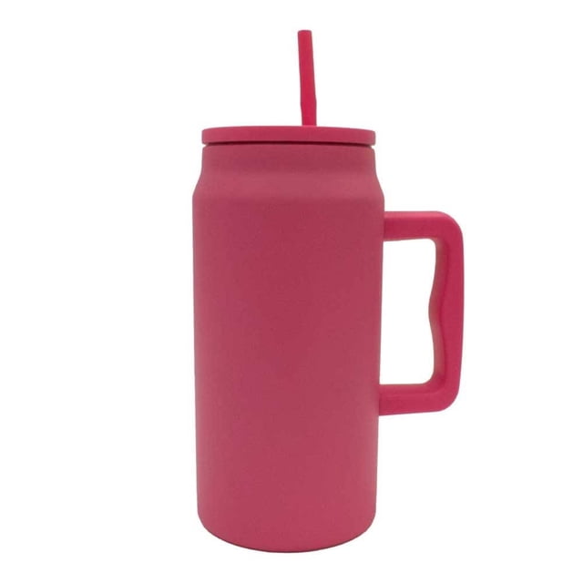 Vaso con Popote Mainstays de Acero Inoxidable Diseño Liso con Asa Rosa 1.4 Litros