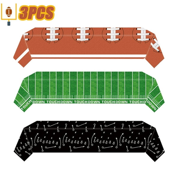3 Pieces Football Tablecloth Plastic Football Party Table Cover for Birthday Party Touchdown Game Day Tailgate Decorations Party Supplies, 54x108 inch