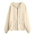 thumbnail image 4 of Kaprioy Womens Zip Up Hoodies Oversized Sweatshirts Fall School Fashion Clothes Casual Jackets 2025 Winter Clothes Beige, XXL, 4 of 4