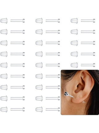Sardfxul 50 Pairs Plastic Clear Earrings for Sports Clear Ear Stud Work Invisible  Earrings Retainers Pierced Ear Protector Earnut 