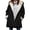 Black, variant on Lady Winter Coat Hooded Thick Fleece Lined Solid Color Mid Length Long Sleeves Single-breasted Small Horn Buttons Thermal Overcoat