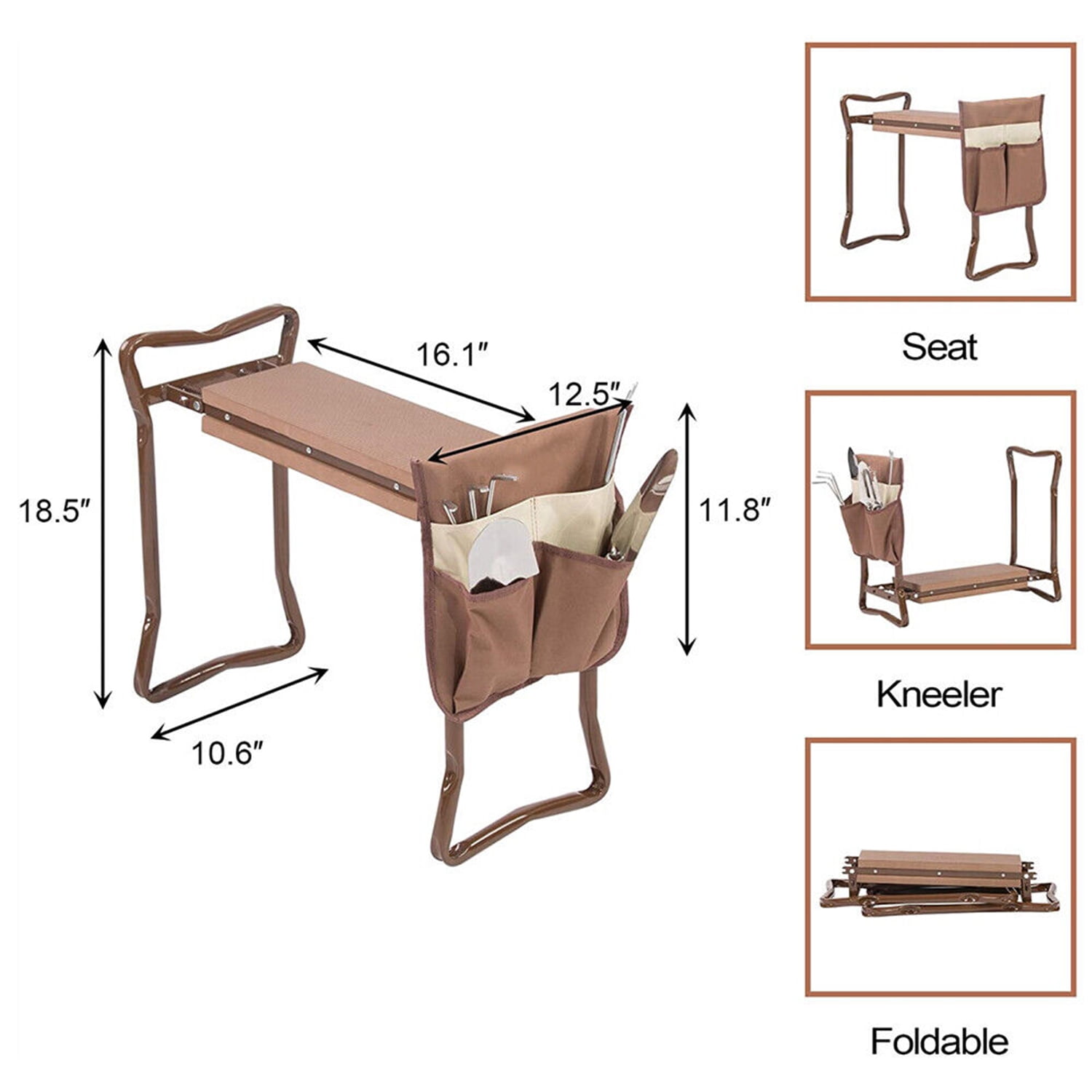 Multifunctional Kneeler & Gardening Stool Heavy Duty Garden Kneeler Seat and Bench with 2 Tool Pouches & 1 Gloves