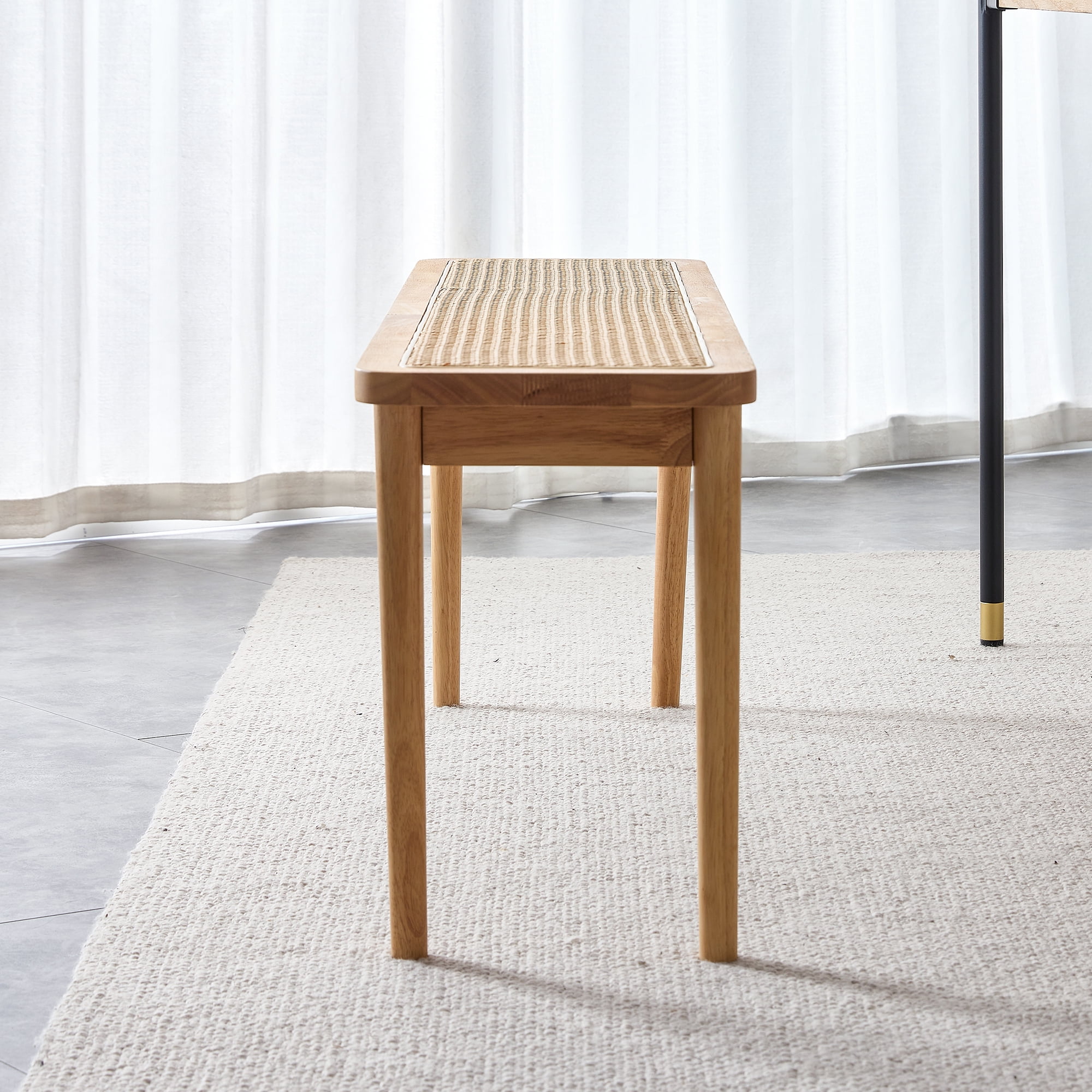 Kepooman Modern Bench, Cane Weaving Shoe Stool for Home, Solid Wood Bench for Living Room, Natural Wood Wash Kepooman Modern Bench, Cane Weaving Shoe Stool for Home, Solid Wood Bench for Living Room, Natural Wood Wash