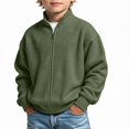 thumbnail image 2 of DJDLJWCJ Big Boys Zip Up Jacket Stand Collar Solid Color Long Sleeve Casual Sweatshirt Waffle Knit Outerwear for Fall Winter Army Green Size 11, 2 of 9