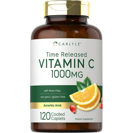 Vitamin C 1000mg with Rose Hips | 120 Vegetarian Caplets | by Carlyle