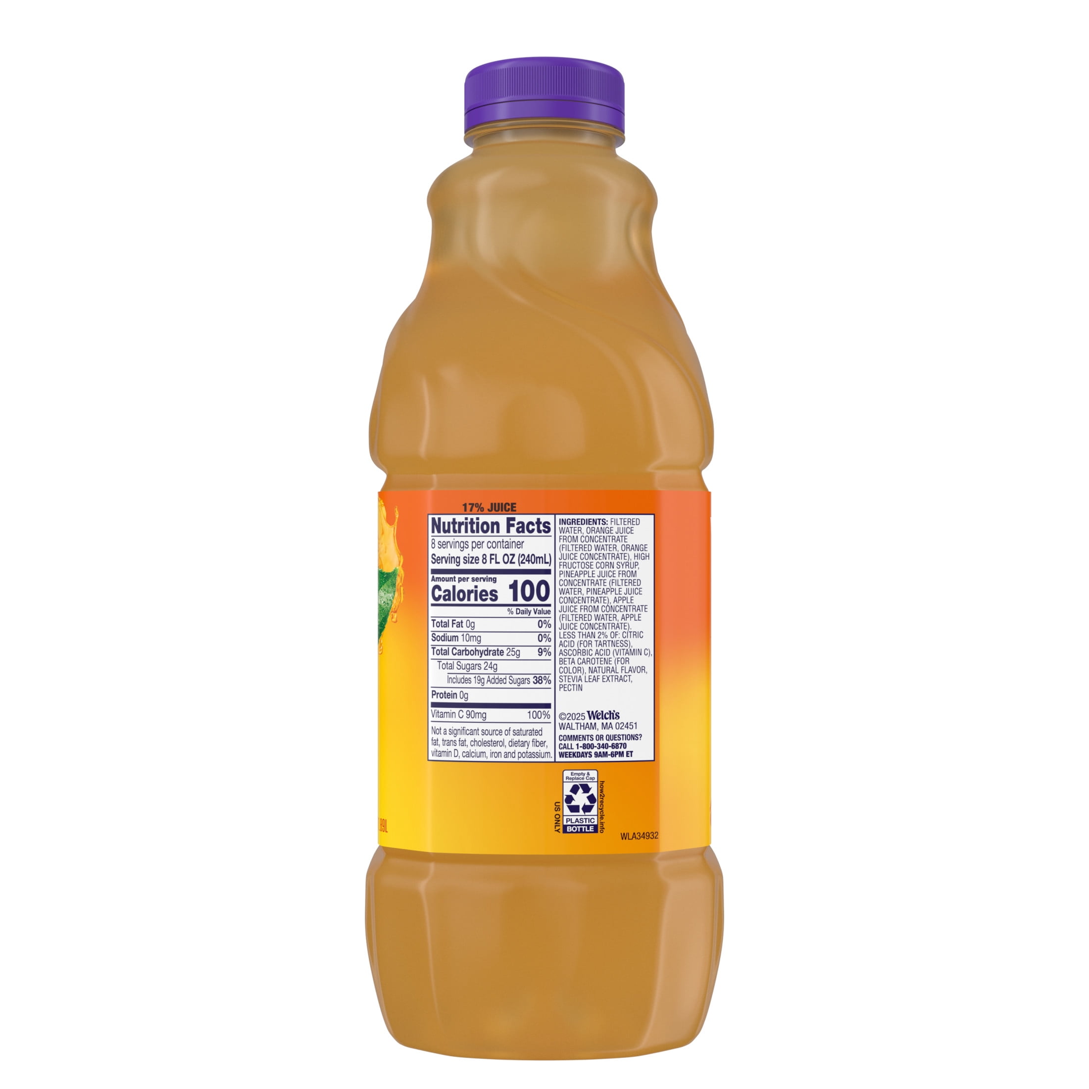 (6 pack) Welch's Orange Pineapple Apple Juice Cocktail, 64 fl oz Bottle