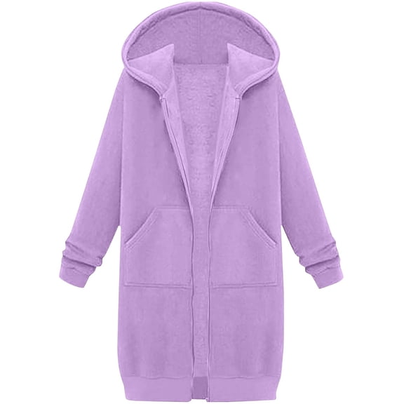 lnmuld Kids Solid Plush Lined Long Hooded Jacket Full Zip Kangaroo Pocket Casual Warm Outerwear for Toddler Boys Girls Purple,11-12 Years