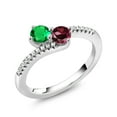 thumbnail image 2 of Gem Stone King 925 Sterling Silver Green Nano Emerald and Red Rhodolite Garnet Bypass Ring for Women (0.91 Cttw, Gemstone May Birthstone, Round 4MM, Available in Size 5, 6, 7, 8, 9), 2 of 4