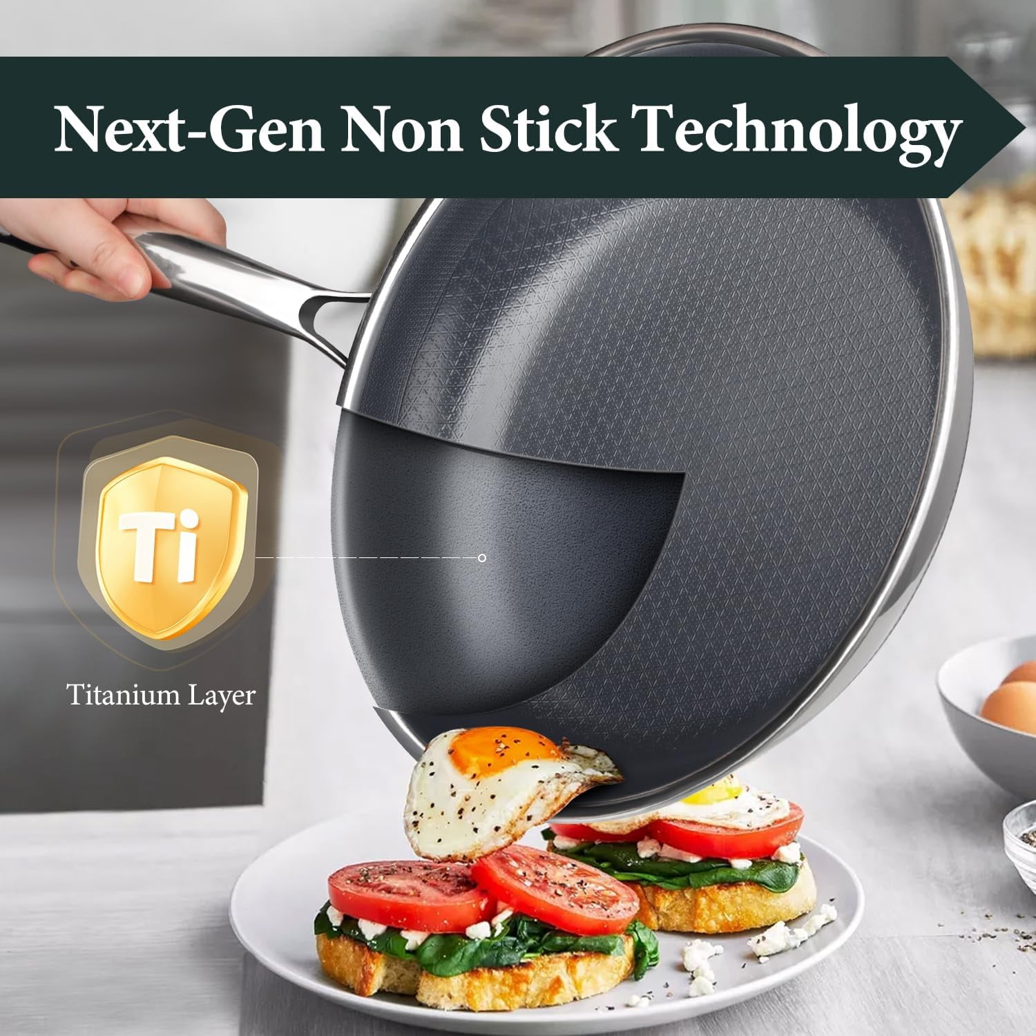 Non Stick 10-Inch  Hybrid Frying Pan with Lid, Professional Cookware for All Stovetops