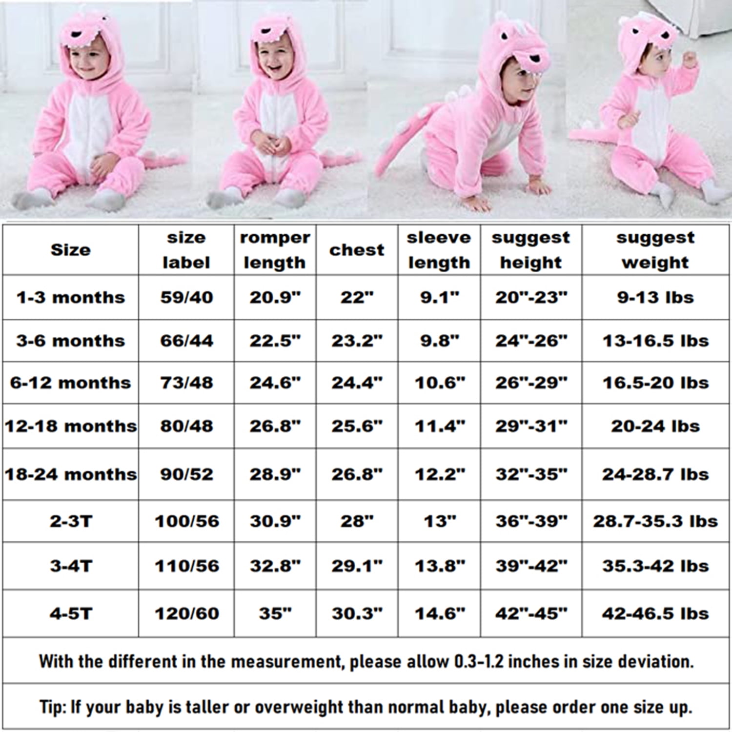 Baby Pink Dinosaur Costumes Unisex Toddler Onesie Halloween Dress Up Romper, 6-12 Months