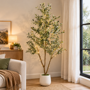 6ft Artificial Olive Tree With Lights & Planter Realistic Faux Plant
