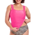 thumbnail image 1 of Ocean Blues Women’s And Women's Plus Tankini Top Only Bandeau Ruched Tankini Bathing Suit Top ,Size Large, Neon Pink, 1 of 6