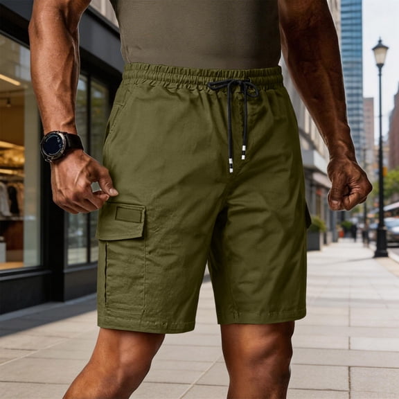 Nestiefly Cargo Shorts for Men Drawstring Elastic Waist Relaxed Fit Summer Breathable Outdoor Hiking Beach Work Shorts Multi-Pocket Army Green M