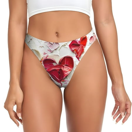 Qokaie Textured Heart Abstract Art Printed Women s Cotton Thong Underwear  Sexy Breathable Panties G-string-Medium