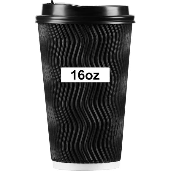 16oz Disposable Coffee Cups with Lids, Insulated Ripple Double-Walled Disposable Coffee Cups for Beverages Espresso Tea, 50Pack Disposable Coffee Cups with Lids for Parties and Travel