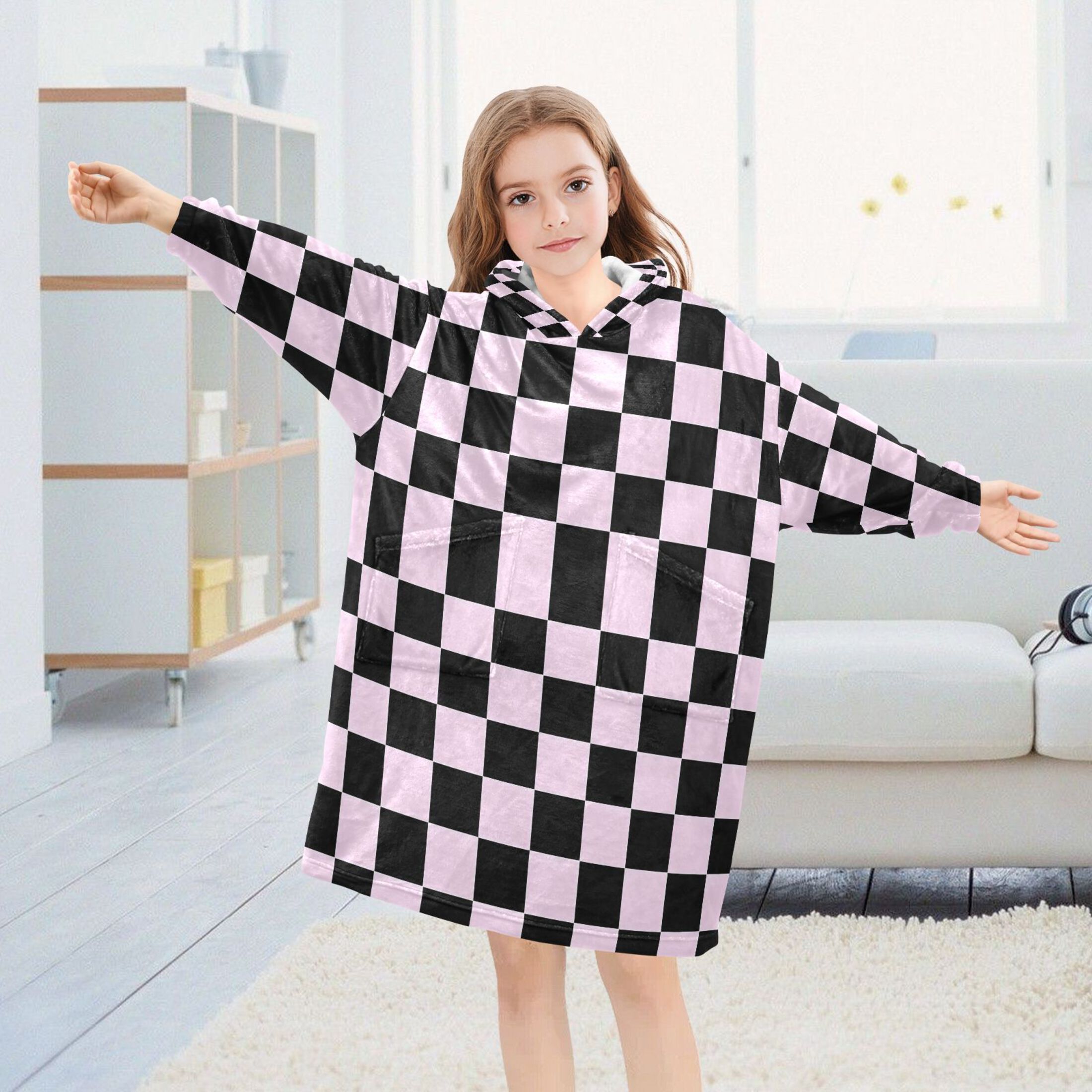 joogoo Wearable Blanket Hoodie for Checkered Print Flannel Sherpa Pocket 3-14 YR S