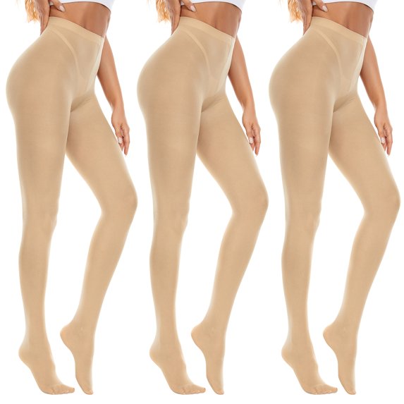 American Trends Women High Waisted Tights Soft Opaque Tights for Women Nylons for Women Control Top Run Resistant Stocking 80s Dance Tights Pantyhose 3 Pack Nude