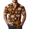 thumbnail image 2 of Domuza Hawaiian Shirt Men Short Sleeve Casual Trendy Button Up T Shirts Lounge Vacation Loose Fit Lightweight Tees Brown 4XL, 2 of 7