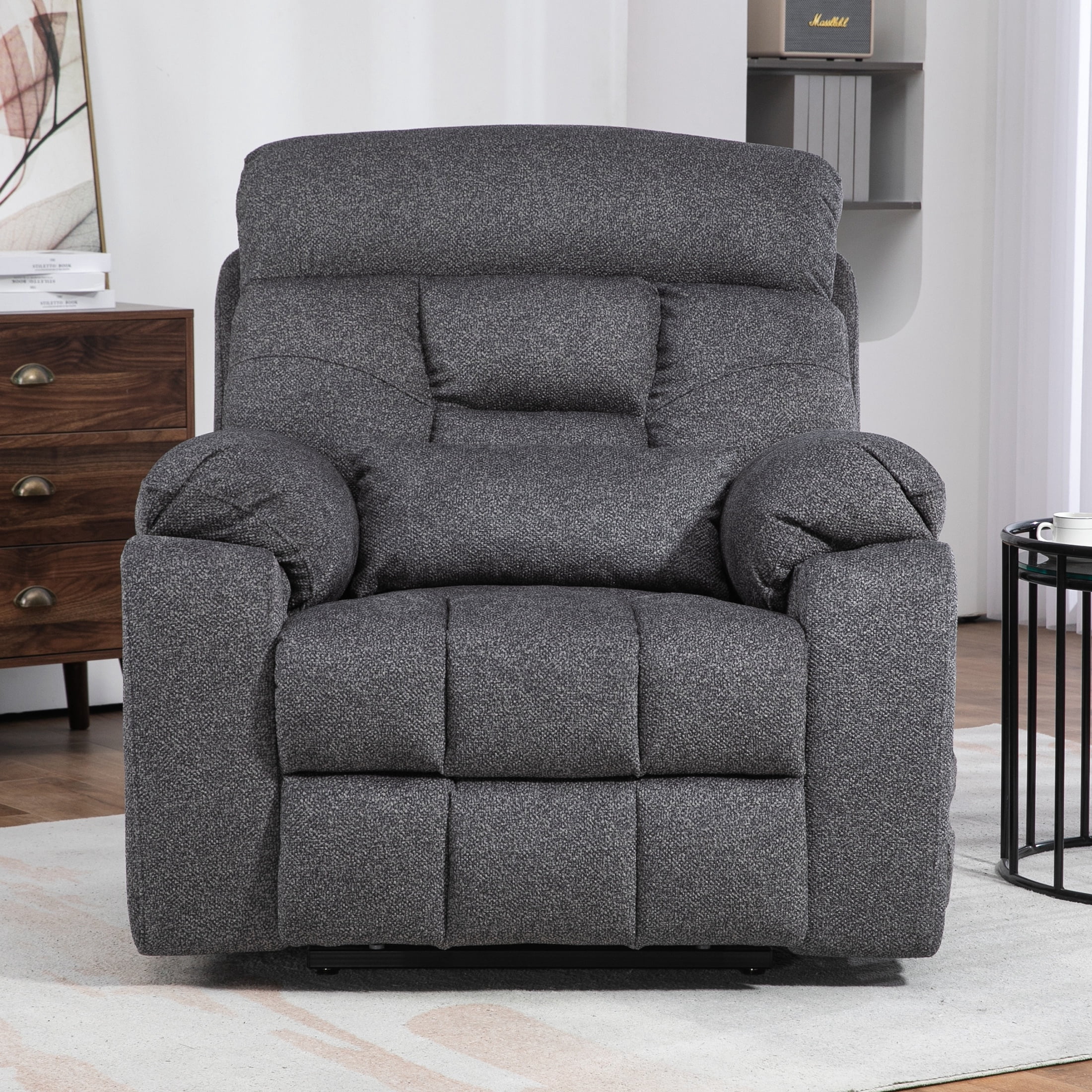 SYNGAR Power Lift Recliner Chair for the Elderly, Oversized Recliner with Massage and Heat, 2 Hidden Cup Holders, Side Pockets, 26" Width of Seat, 4 Motor, Reclining Chair, Dark Gray