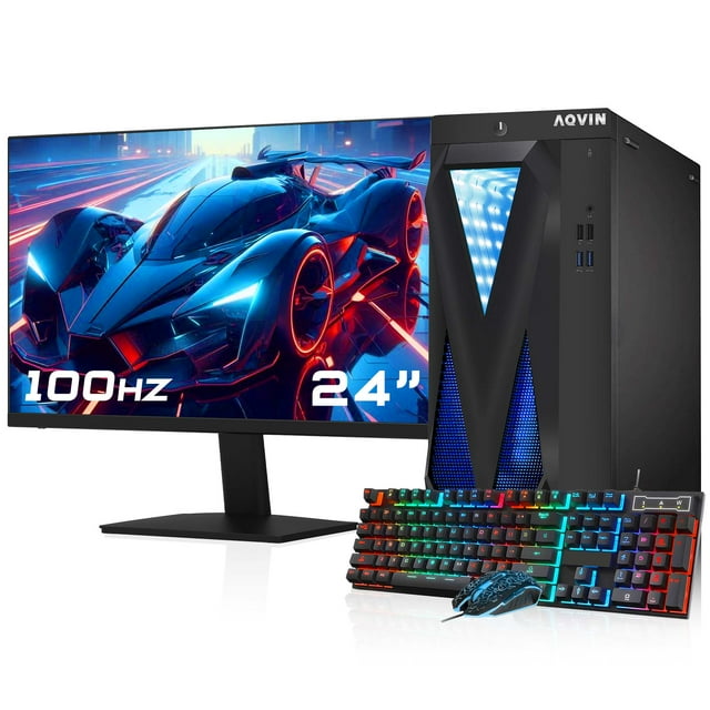 PC de Jeu RVB Combo AQVIN / Nouveau Moniteur 24 Pouces / GeForce GTX 1650 4 Go / Intel Core i7 / SSD 512 Go / RAM DDR4 16 Go / Windows 11 Pro (Remis à Neuf)