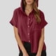 thumbnail image 2 of Camisa corta con solapa y botones para mujer, manga corta, color liso, top informal de playa con bolsillo, ligera y transpirable, 2 of 6