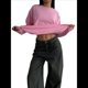thumbnail image 3 of Camisetas de Larga Extragrandes para Mujer, Camisetas Básicas de Cuello Redondo, Tops de Otoño, Ropa Informal de Entrenamiento Y2K. Rosa L, 3 of 10