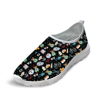 

Large Size Woman Lace Up Mesh Sneakers Cartoon Nurse Printed Flats Shoes Students Casual Spring/Autumn Outdoor Jogging Footwear