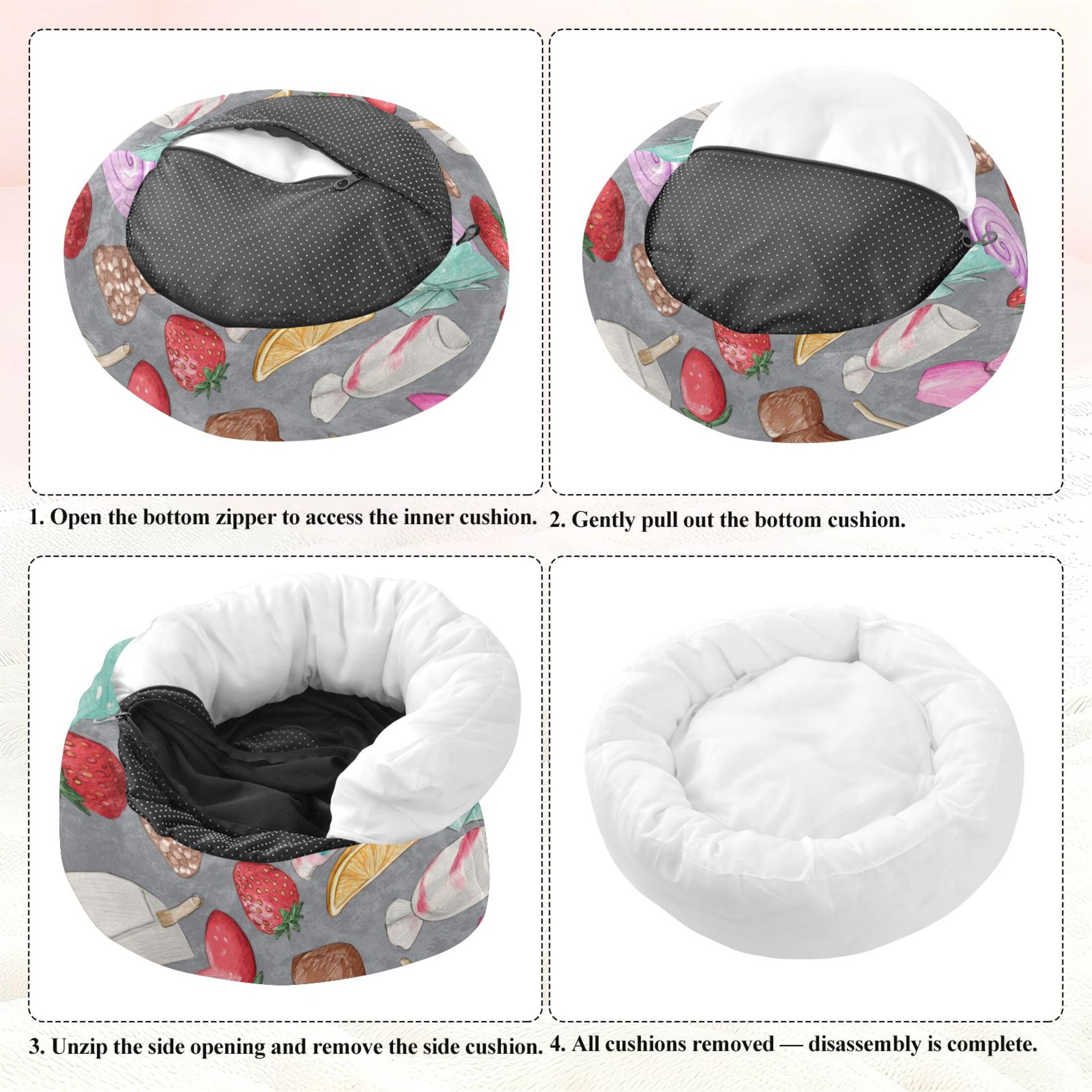 Iauyy Pet Couch Donut Cat Bed for Indoor Cats/Small Dogs Washable & Machine with Non-slip Bottom Calming Cat Furniture, Candies and Fruit Candies (M)