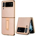 thumbnail image 1 of SaniMore for Samsung Galaxy Z Flip 5 (6.7" 2023) Case, Electroplate PU Leather Skin, Foldable Bracket Stand Shell, Slim Lightweight Shockroof Anti-fall Phone Cover for Galaxy Z Flip 5, Rosegold, 1 of 10