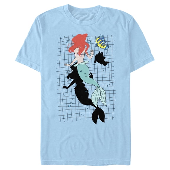 Men's The Little Mermaid Ariel and Flounder Swimming Shadows Graphic T-Shirt