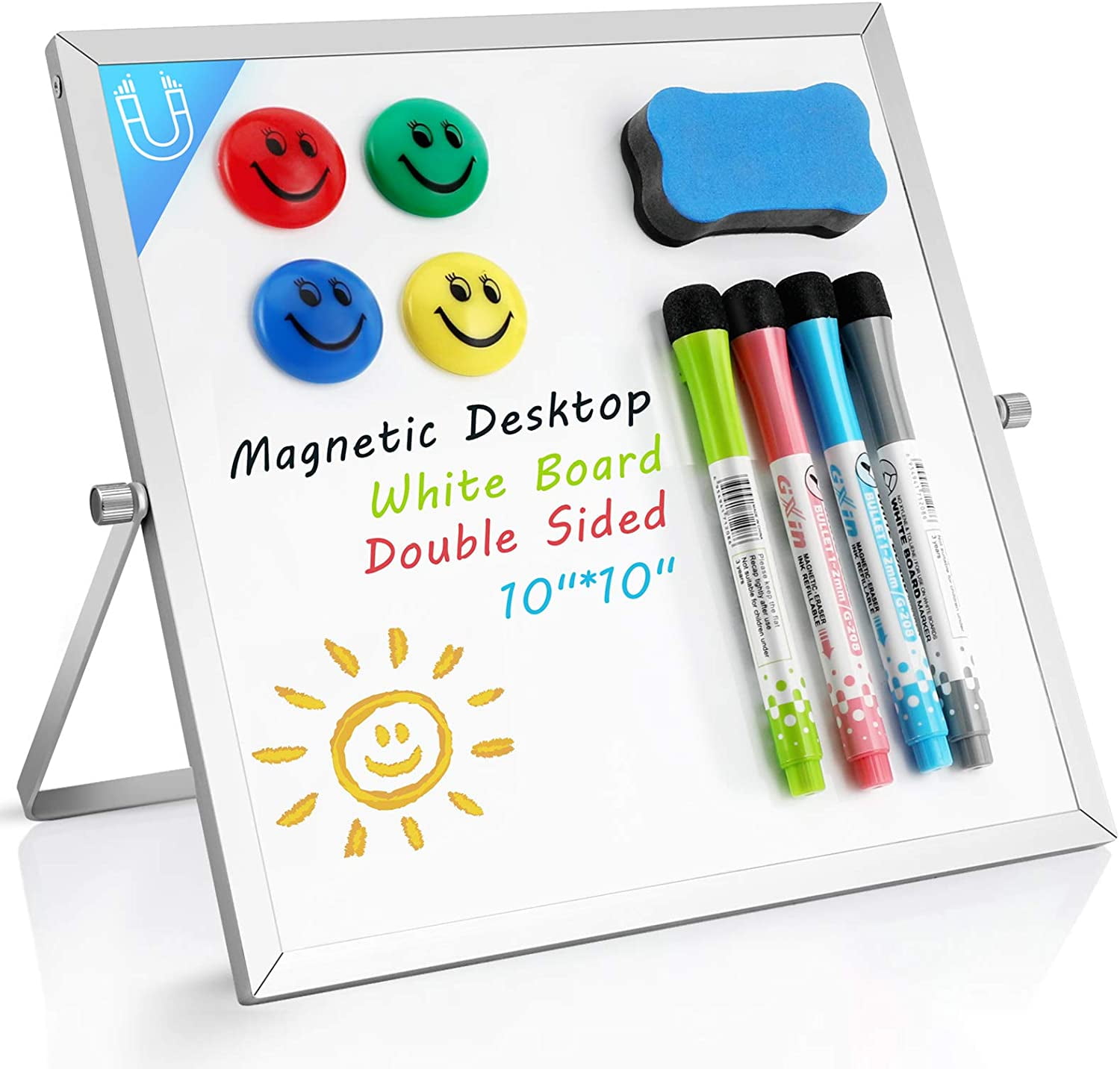 Work Desktop Dry Erase Magnetic Whiteboard 3 Dry Erase Markers for Kids 16 x 12 Double Sided Small White Board Easel and Home. School 3 Magnets Foldable Whiteboard Comes with Magnetic Eraser 