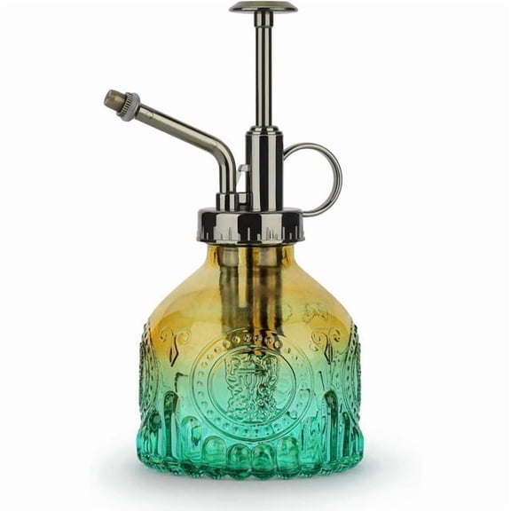 Glass Plant Mister Spray Bottle, Vintage Plant Spritzer, Succulent Watering Bottle with Top Pump, Small Plant Sprayer Mister Watering Can for Indoor Outdoor Houseplant - Green Brown Gradient
