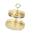 thumbnail image 2 of Double Layer Pastry Tray, Gold Decorative Tray, Smooth Apperance Cupcake Stand Copper Material Cake Display Plate with Handle for Wedding, 2 of 8