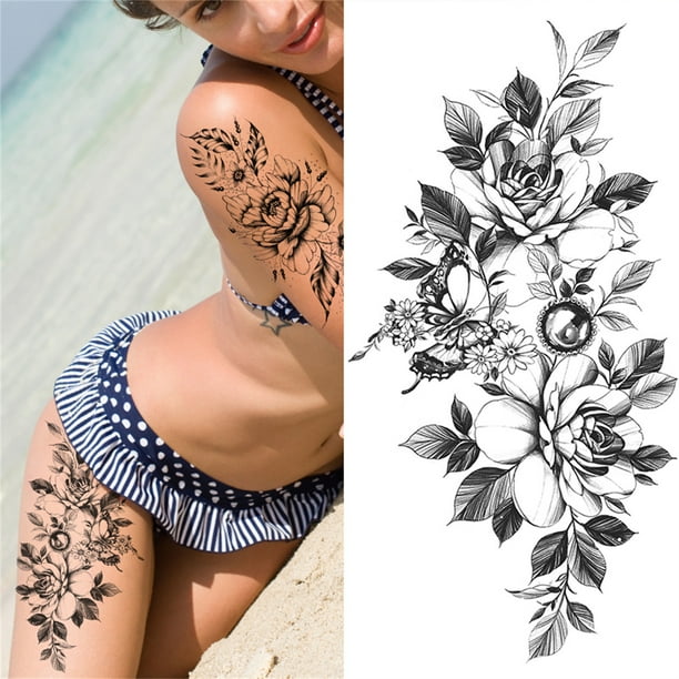 Tatuajes temporales para hombres, mujeres y adultos. Tatuajes abstractos con rosas.