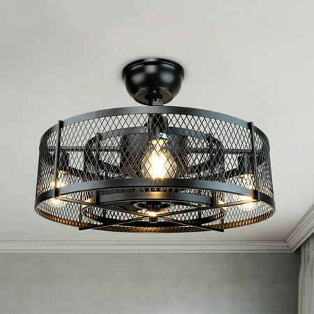 

Depuley 20 Remote Caged Industrial Ceiling Fan with 3 Speeds Adjustable Lights 4*E26 Bulb Base Black
