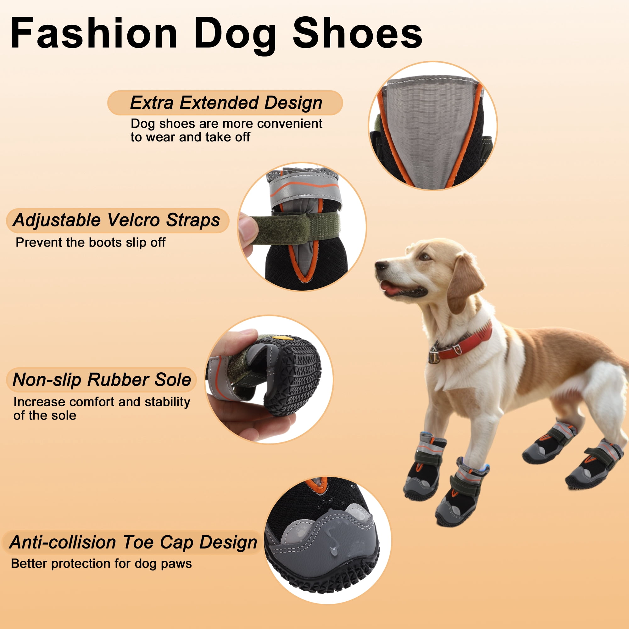 Unique Bargains 4pcs Dog Shoes Breathable Anti Slip Hot Summer 3" Black