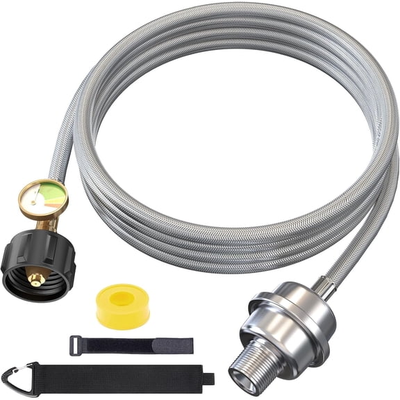 Propane Heater Fuel Filter F273699 with 10FT Hose with Gauge Stainless Braided Propane Adapter for Buddy Heater Connect to 20-40lb Propane Tanks. Compatiable with Propane Heaters Etc