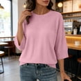 thumbnail image 7 of Women's Solid Knit Quarter Sleeve Round Neck Casual Sweater Top, 7 of 7