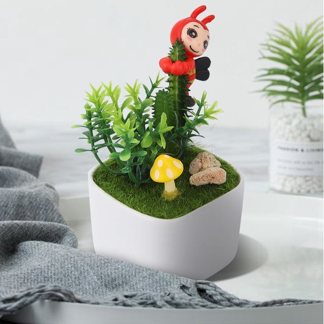 Nikou Artificial Potted Plant Ceramic Cactus Plant Pot Decorative Simulation Flower Pots for Home (Bee)