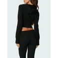 thumbnail image 4 of Conjunto de Dos Piezas de Punto para Mujer: Suéter de Larga con Cremallera, Sudadera Corta con Capucha y Pantalón Acampanado. Negro L, 4 of 9