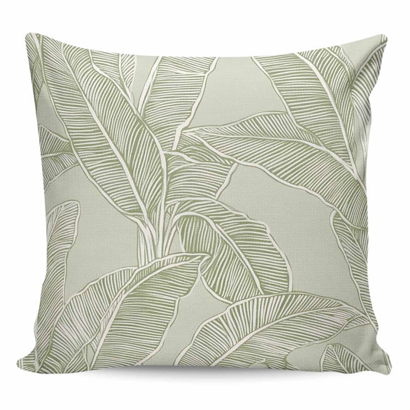 Throw Pillow Covers 18x18 Inch, Summer Palm Leaf Decorative Pillow Cases for Couch Sofa Bed, Green Tropical Bloom Silhouettes Cotton Linen Square Home Decor Pillowcases with Hidden Zipper
