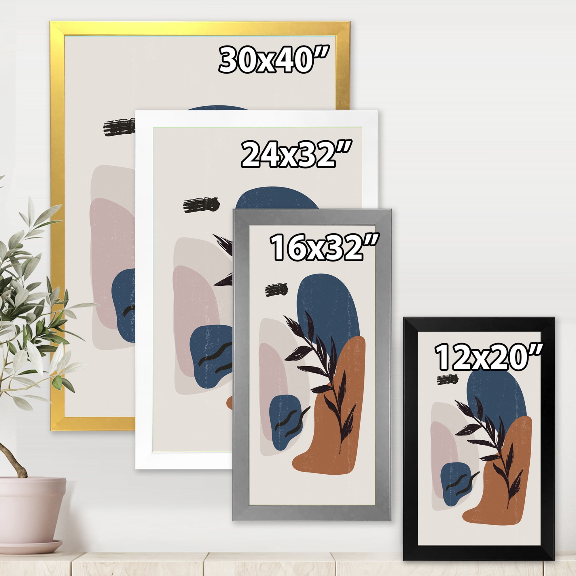 Designart 'Boho Minimalist Botanical Vintage Print' Modern Framed Art Print