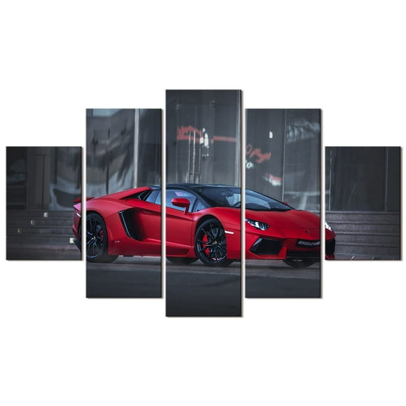 Red Lamborghini Poster Car Wall Art for Boys Room Decor Cool Lamborghini Pictures Sports Car Painting Canvas Prints Teens Men Living Room Modern Artwork Bedroom Playroom Home Decorations 60x32” 5Pcs