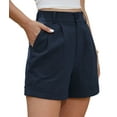 thumbnail image 3 of Asklazy Womens Summer High Waist Linen Shorts Roll Up Pleated Zippered Wrap Hem Wide Leg Shorts with Pockets,US Size,M,Navy Blue, 3 of 11