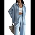 thumbnail image 3 of Conjuntos Casuales de Mujer para Estar en Casa, Camisas de Larga con Botones y Pantalones de Pierna , Chándal Azul M, 3 of 10
