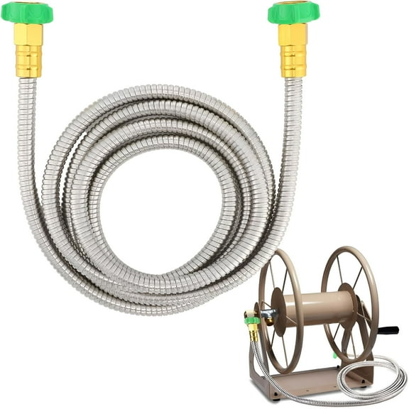 HIBIBUD Female to Female Leader Hose for Hoses Reel,10ft Metal Leakproof Short Garden Hose Connector,Heavy Duty 304 Stainless Steel Flexible Water Pipe for Outdoor Garden Watering Car Pet Cleaning