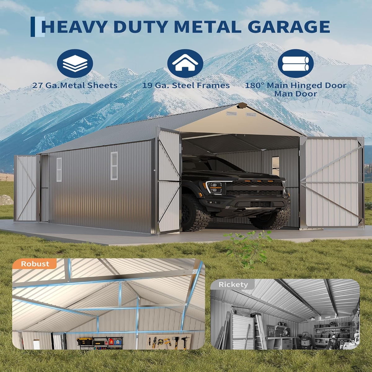 Gaderth 12x20 ft Enclosed Metal Car Port, Carport with Vertical Steel Roof for All-Weather Use, Reinforced Frame and Steel Roof, Metal Garage Shed for Full-Sized Pickup Trucks & SUV