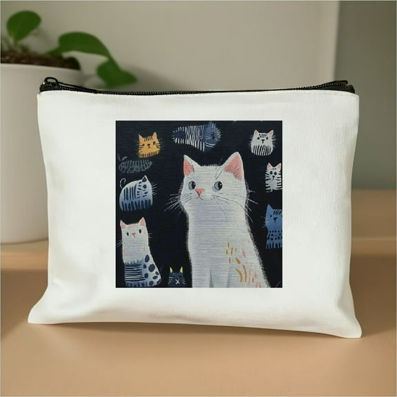 FCXZI Cat Makeup Organizer Bag Cosmetic Bag For Men Women, Cute Pet Kittens Cats Colorful Travel Toiletry Bag Makeup Bags Purse Business Makeup Pouch For Toiletries Cosmetics White