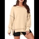 thumbnail image 2 of Sudadera Informal de Cuello Redondo para Mujer, de Larga, Holgada, , con Costuras en Contraste, para Otoño. Crema XL, 2 of 8